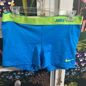NIKE PRO workout/cheer shirts, bright blue and lime green, sz L